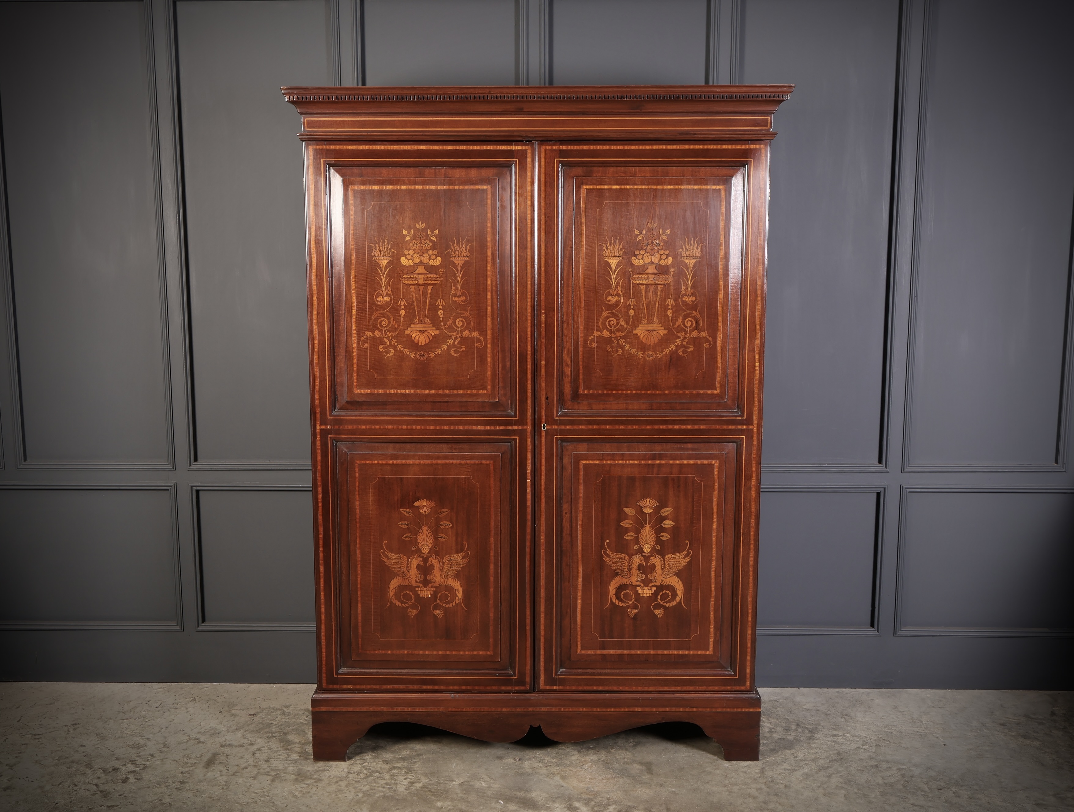 George III Marquetry Inlaid Mahogany Wardrobe antique wardrobes Antique Cupboards 6